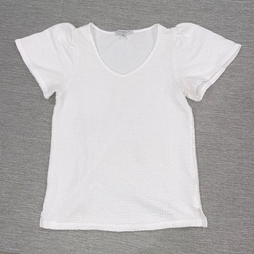 Green Envelope white textured casual short sleeve top size XS